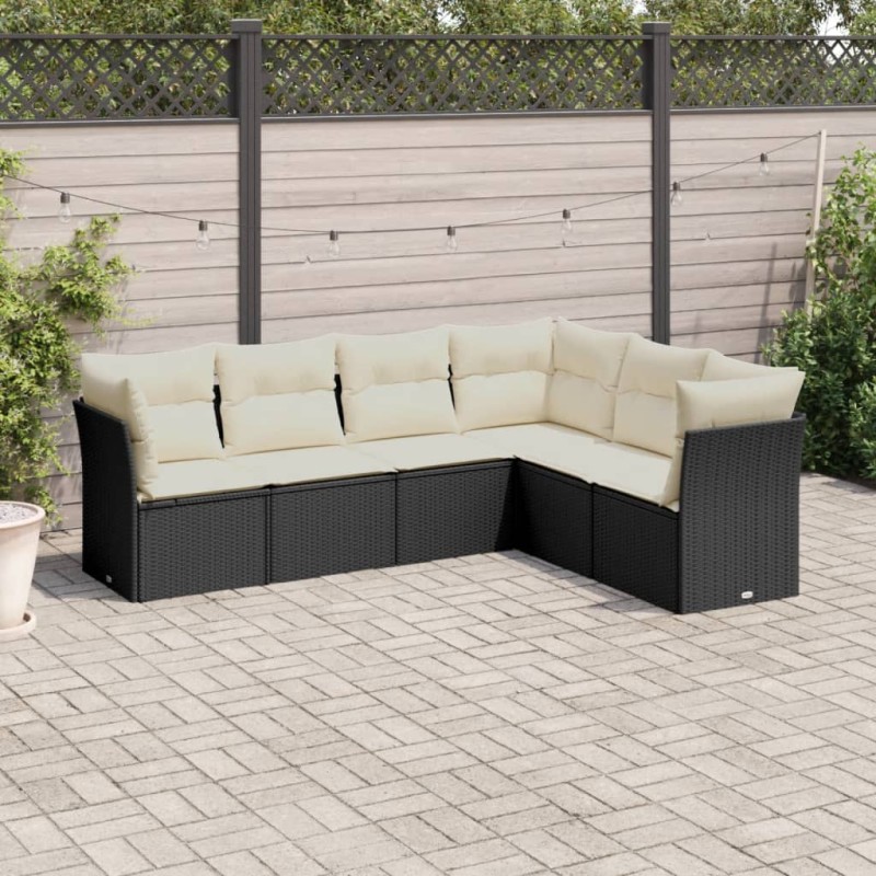 vidaXL Set de sofás de jardín 6 piezas y cojines ratán sintético negro vidaXL Set de sofás de jardín 6 piezas y cojines ratán sintético negro