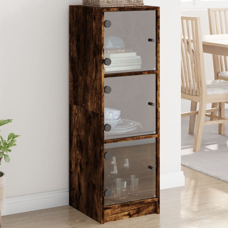 vidaXL Aparador con puertas de vidrio roble ahumado 35x37x109 cm vidaXL Aparador con puertas de vidrio roble ahumado 35x37x109 cm