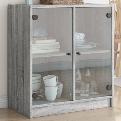vidaXL Armario auxiliar puertas de vidrio gris Sonoma 68x37x75,5 cm
