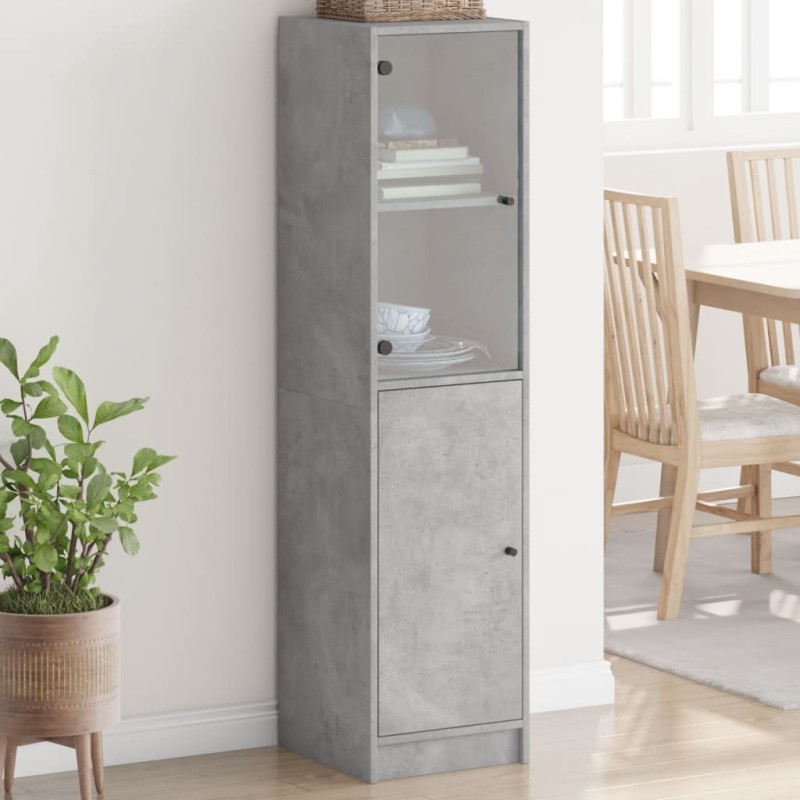 vidaXL Aparador con puerta de vidrio gris hormigón 35x37x142 cm vidaXL Aparador con puerta de vidrio gris hormigón 35x37x142 cm