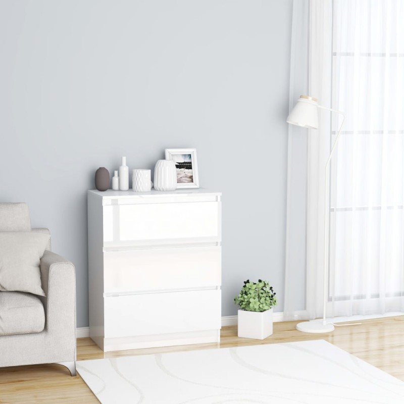 vidaXL Aparador de madera contrachapada blanco brillante 60x35x76 cm vidaXL Aparador de madera contrachapada blanco brillante 60x35x76 cm