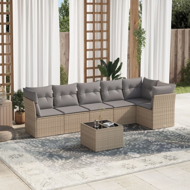 vidaXL Set sofás de jardín 7 piezas y cojines ratán sintético beige
