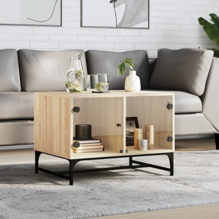 vidaXL Mesa de centro con puertas de vidrio roble Sonoma 68,5x50x50 cm