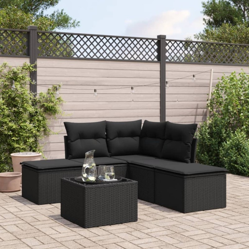 vidaXL Set de sofás de jardín 6 piezas y cojines ratán sintético negro vidaXL Set de sofás de jardín 6 piezas y cojines ratán sintético negro