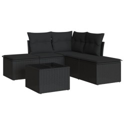 vidaXL Set de sofás de jardín 6 piezas y cojines ratán sintético negro