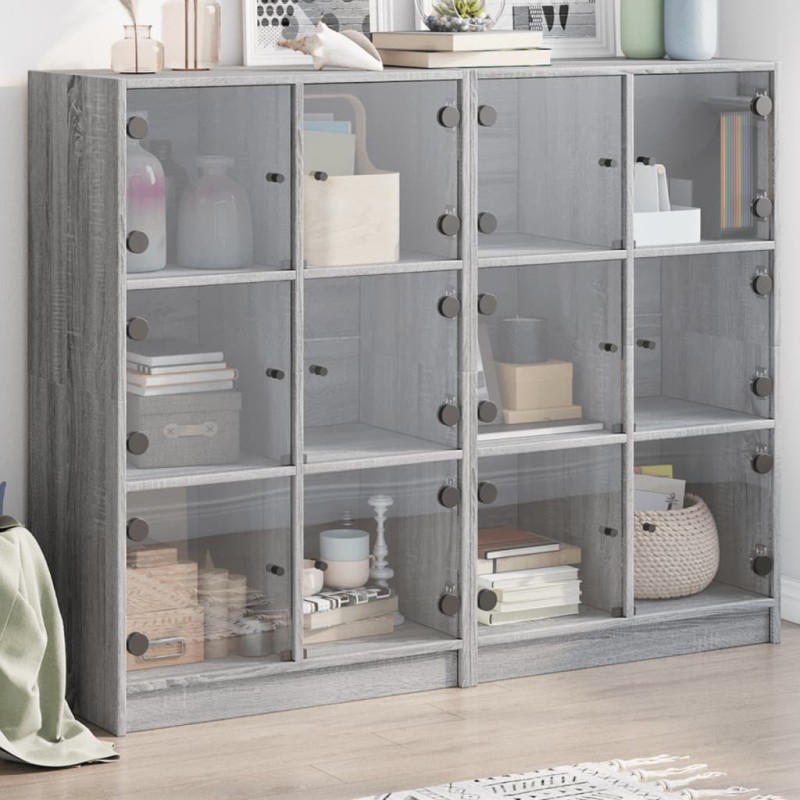 vidaXL Estantería con puertas madera gris Sonoma 136x37x109 cm vidaXL Estantería con puertas madera gris Sonoma 136x37x109 cm