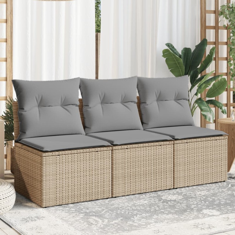 vidaXL Sofá de jardín de 3 plazas con cojines ratán sintético beige vidaXL Sofá de jardín de 3 plazas con cojines ratán sintético beige