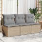 vidaXL Sofá de jardín de 3 plazas con cojines ratán sintético beige vidaXL Sofá de jardín de 3 plazas con cojines ratán sintético beige
