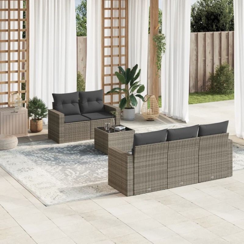 vidaXL Set de muebles de jardín 6 pzas y cojines ratán sintético gris vidaXL Set de muebles de jardín 6 pzas y cojines ratán sintético gris