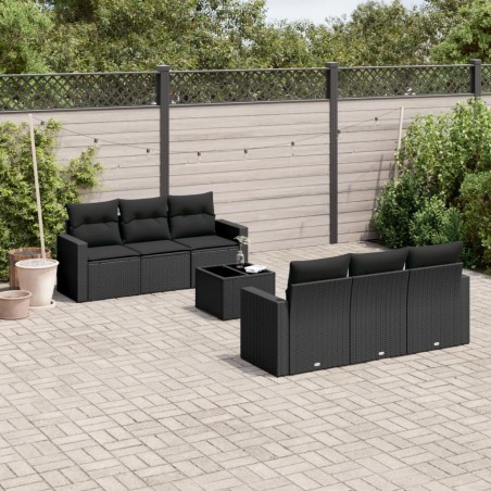vidaXL Set de comedor de jardín 7 pzas y cojines ratán sintético negro