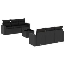 vidaXL Set de comedor de jardín 7 pzas y cojines ratán sintético negro
