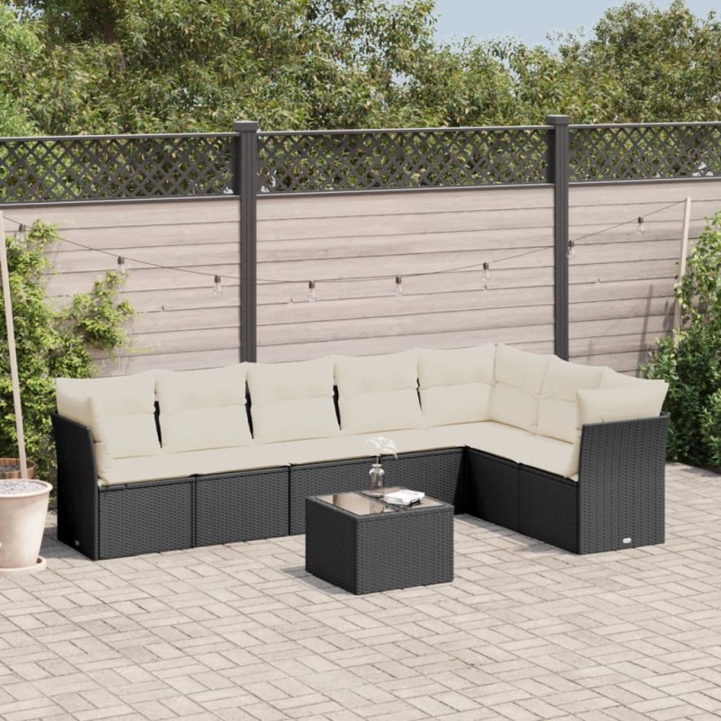 vidaXL Set de sofás de jardín 8 piezas y cojines ratán sintético negro vidaXL Set de sofás de jardín 8 piezas y cojines ratán sintético negro