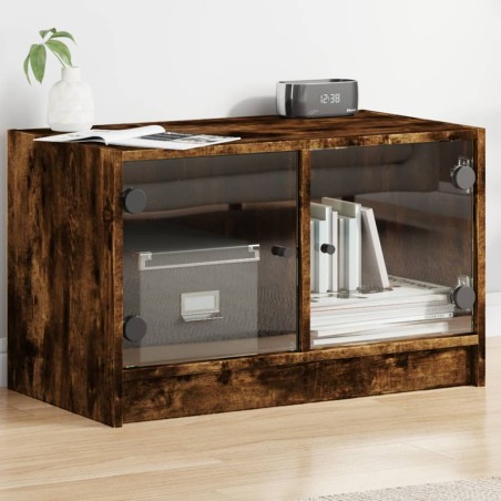 vidaXL Mueble de TV con puertas de vidrio roble ahumado 68x37x42 cm