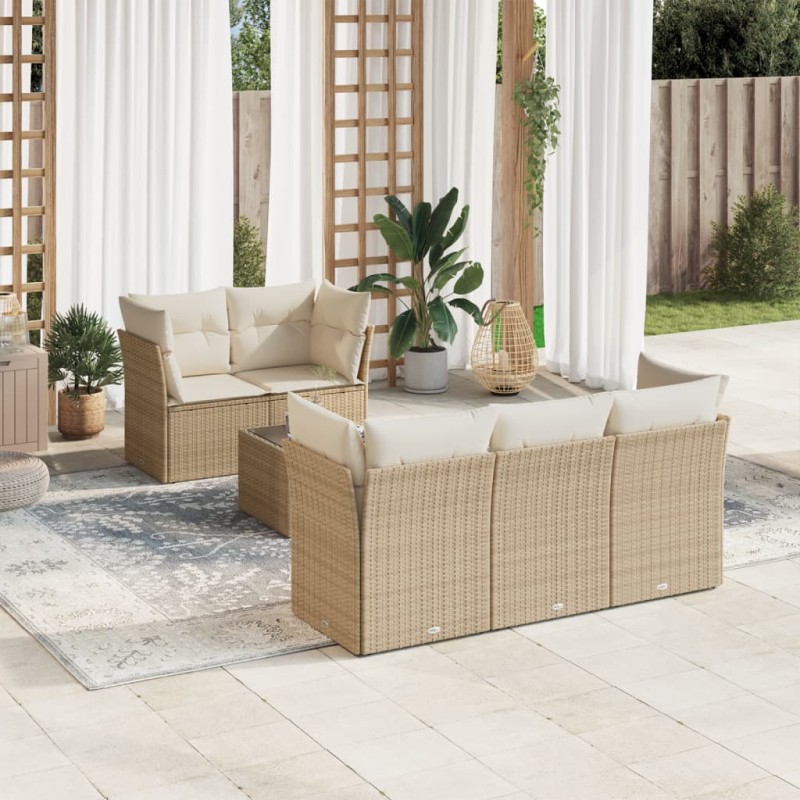 vidaXL Juego de sofás jardín con cojines 6 pzas ratán sintético beige vidaXL Juego de sofás jardín con cojines 6 pzas ratán sintético beige