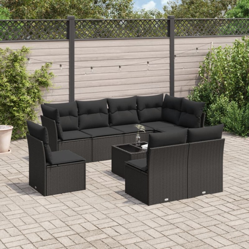 vidaXL Set de sofás de jardín 8 piezas y cojines ratán sintético negro vidaXL Set de sofás de jardín 8 piezas y cojines ratán sintético negro