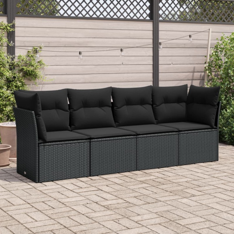vidaXL Juego de sofás jardín 4 pzas con cojines ratán sintético negro vidaXL Juego de sofás jardín 4 pzas con cojines ratán sintético negro