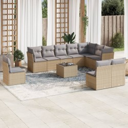 vidaXL Set de sofás de jardín 11pzas con cojines ratán sintético beige
