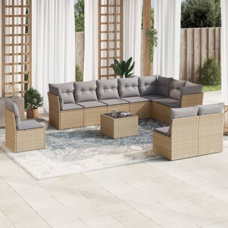 vidaXL Set de sofás de jardín 11pzas con cojines ratán sintético beige