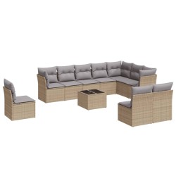 vidaXL Set de sofás de jardín 11pzas con cojines ratán sintético beige