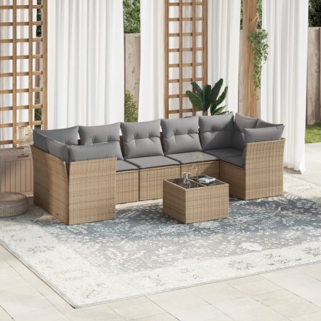 vidaXL Juego de sofás de jardín con cojines beige 8 pzas ratán PE