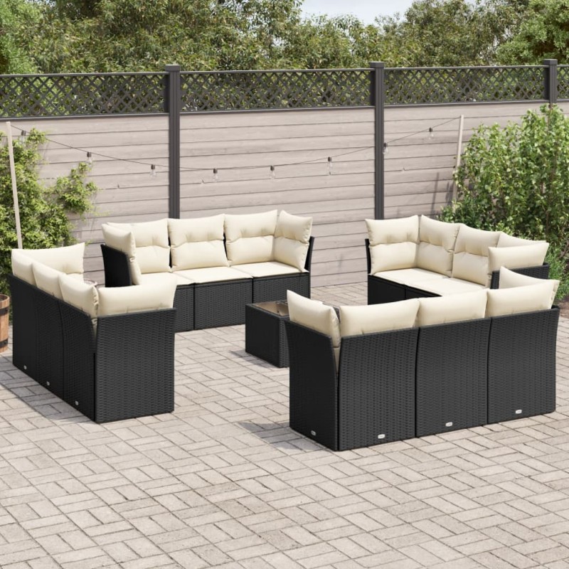 vidaXL Set de sofás de jardín y cojines 13 pzas ratán sintético negro vidaXL Set de sofás de jardín y cojines 13 pzas ratán sintético negro