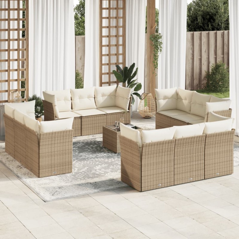 vidaXL Set sofás de jardín con cojines 13 pzas ratán sintético beige vidaXL Set sofás de jardín con cojines 13 pzas ratán sintético beige