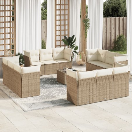 vidaXL Set sofás de jardín con cojines 13 pzas ratán sintético beige