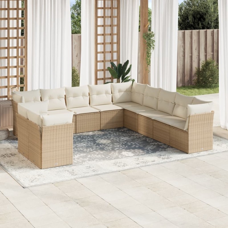 vidaXL Set de sofás de jardín 11pzas con cojines ratán sintético beige