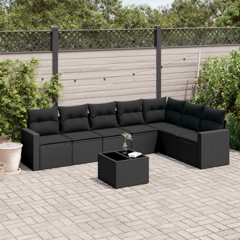 vidaXL Set de sofás de jardín 8 piezas y cojines ratán sintético negro vidaXL Set de sofás de jardín 8 piezas y cojines ratán sintético negro