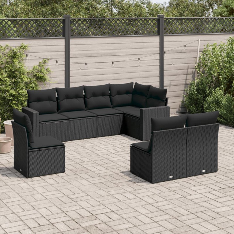 vidaXL Set de sofás de jardín 8 piezas y cojines ratán sintético negro vidaXL Set de sofás de jardín 8 piezas y cojines ratán sintético negro