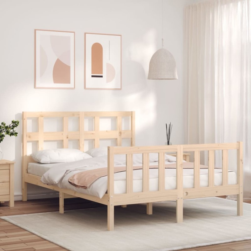 vidaXL Estructura de cama de matrimonio con cabecero madera maciza vidaXL Estructura de cama de matrimonio con cabecero madera maciza