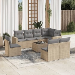 vidaXL Set de sofás de jardín 9 pzas con cojines ratán sintético beige
