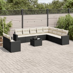 vidaXL Set de sofás de jardín 11 pzas y cojines ratán sintético negro