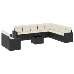 vidaXL Set de sofás de jardín 11 pzas y cojines ratán sintético negro