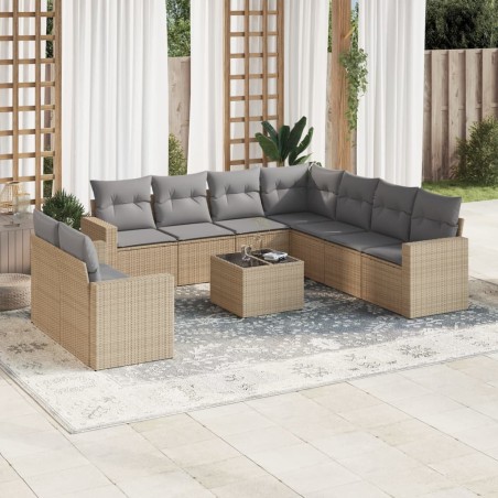 vidaXL Juego de sofás jardín con cojines beige 10 pzas ratán sintético