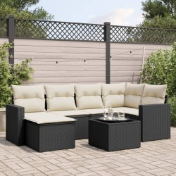 vidaXL Set de comedor de jardín 7 pzas y cojines ratán sintético negro