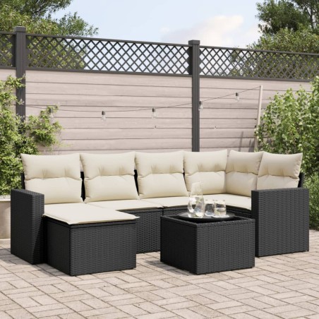 vidaXL Set de comedor de jardín 7 pzas y cojines ratán sintético negro