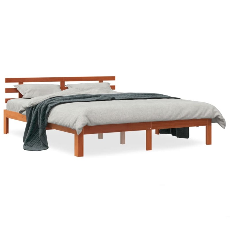 vidaXL Estructura cama con cabecero madera pino marrón cera 180x200 cm vidaXL Estructura cama con cabecero madera pino marrón cera 180x200 cm