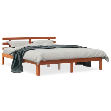 vidaXL Estructura cama con cabecero madera pino marrón cera 180x200 cm