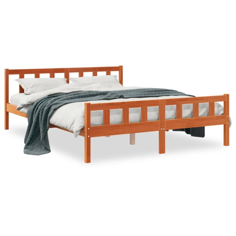 vidaXL Estructura cama con cabecero madera pino marrón cera 150x200 cm vidaXL Estructura cama con cabecero madera pino marrón cera 150x200 cm