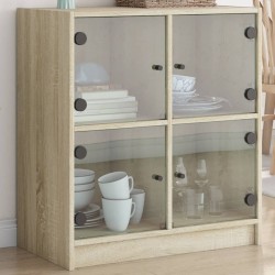 vidaXL Armario auxiliar puertas de vidrio roble Sonoma 68x37x75,5 cm
