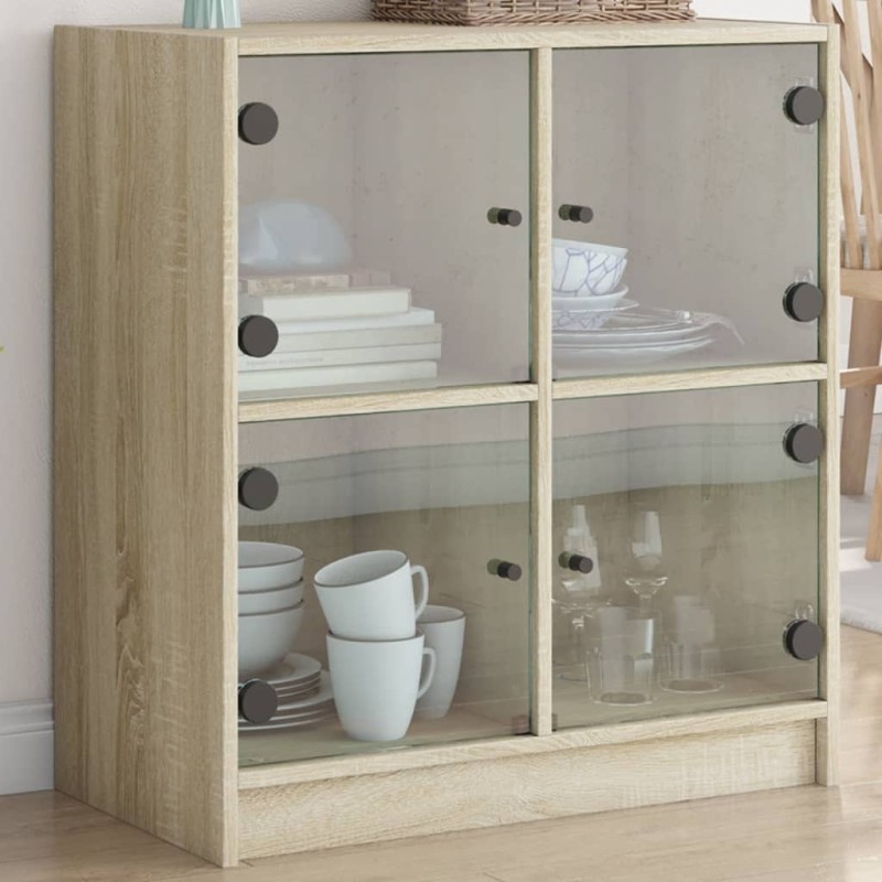 vidaXL Armario auxiliar puertas de vidrio roble Sonoma 68x37x75,5 cm vidaXL Armario auxiliar puertas de vidrio roble Sonoma 68x37x75,5 cm