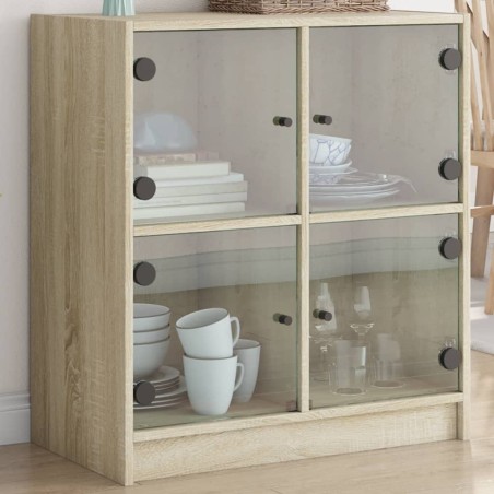 vidaXL Armario auxiliar puertas de vidrio roble Sonoma 68x37x75,5 cm