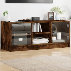 vidaXL Mueble de TV con puertas de vidrio roble ahumado 102x37x42 cm