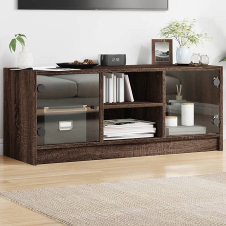 vidaXL Mueble de TV con puertas de vidrio marrón roble 102x37x42 cm