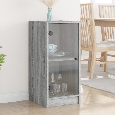 vidaXL Armario auxiliar puertas de vidrio gris Sonoma 35x37x75,5 cm