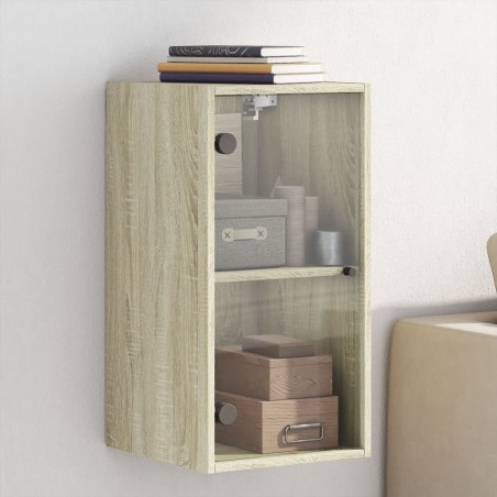 vidaXL Mueble de pared puertas de vidrio roble Sonoma 35x37x68,5 cm