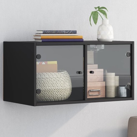 vidaXL Mueble de pared con puertas de vidrio negro 68,5x37x35 cm