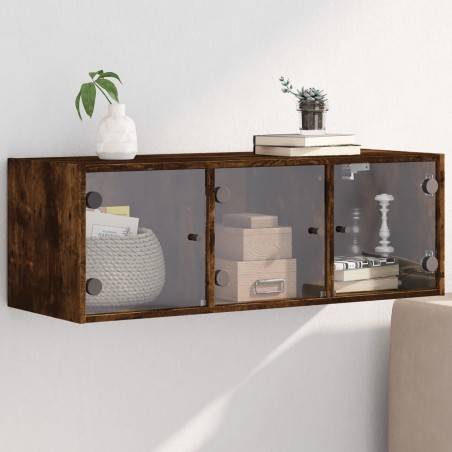 vidaXL Mueble de pared puertas de vidrio roble ahumado 102x37x35 cm