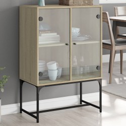 vidaXL Armario auxiliar puertas de vidrio roble Sonoma 69x37x100 cm